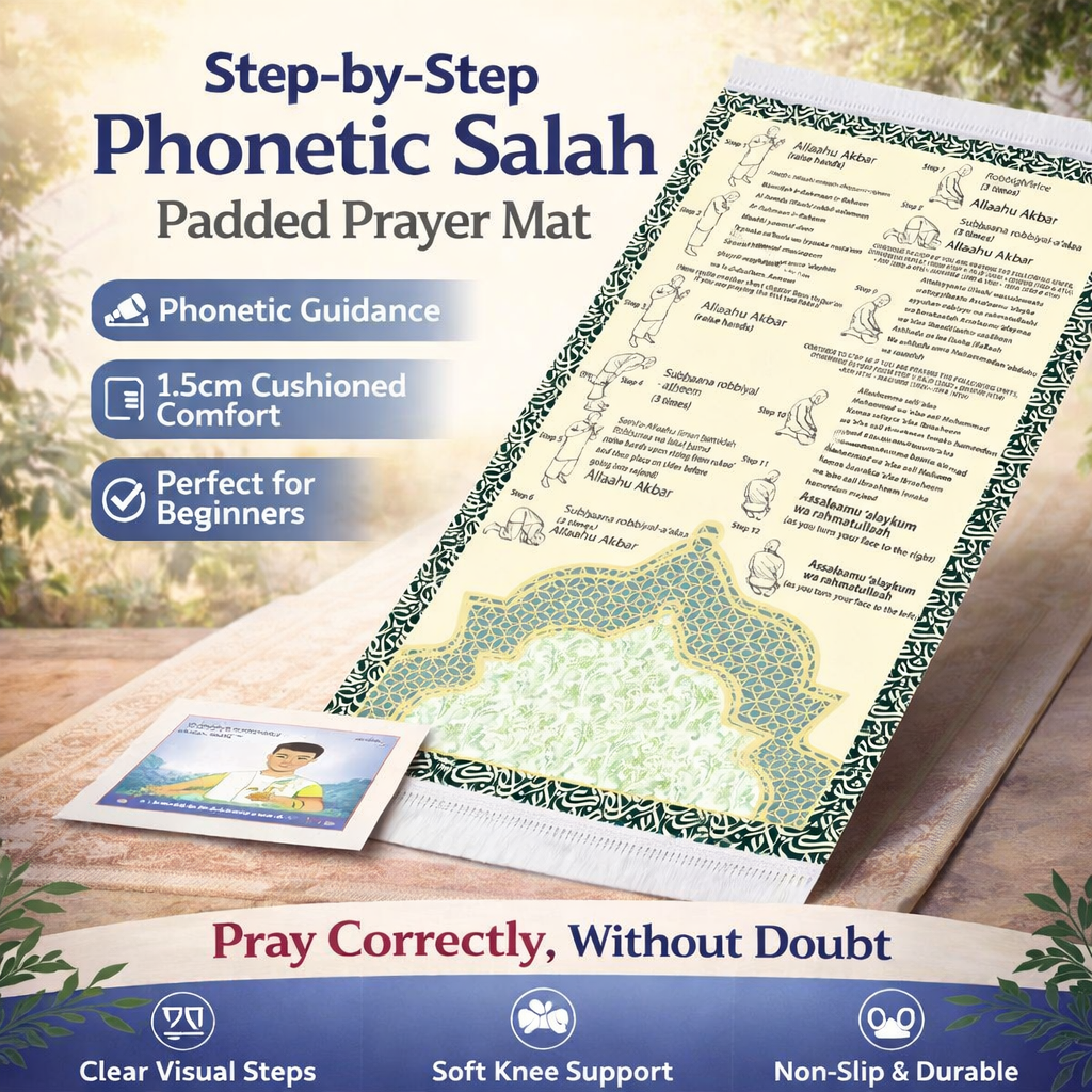 Step-by-Step Phonetic Salah Padded Prayer Mat