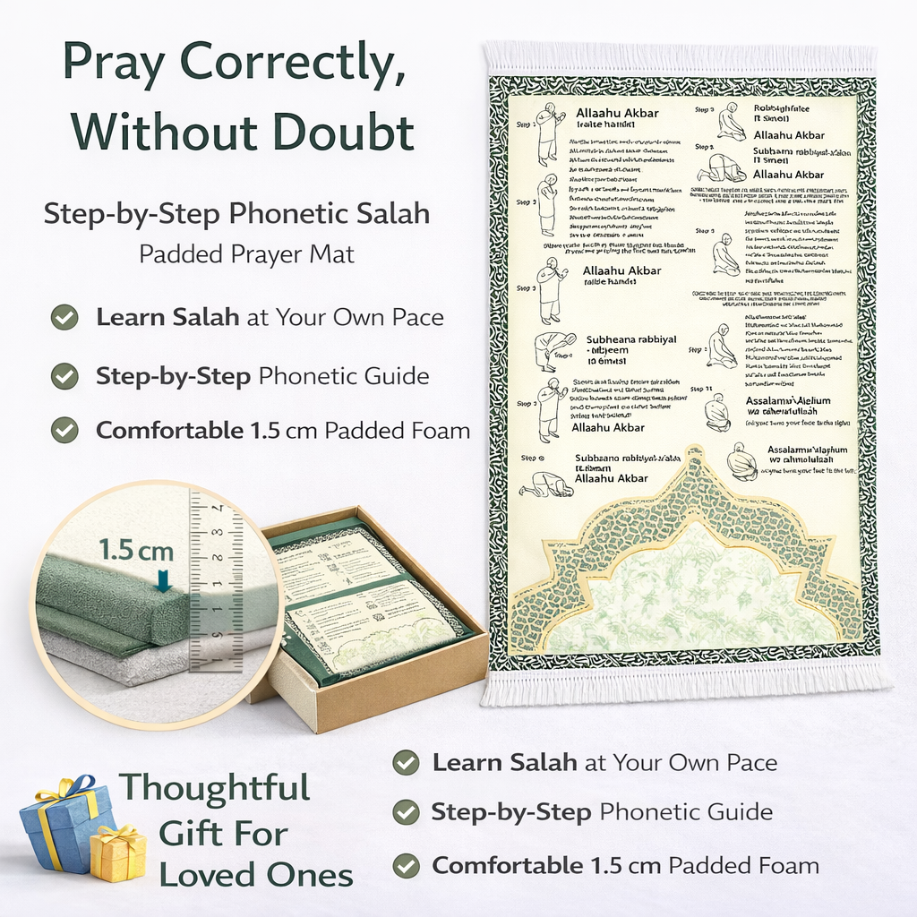 Step-by-Step Phonetic Salah Padded Prayer Mat